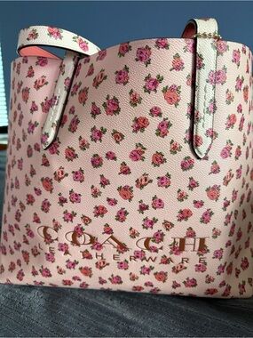 Coach Leatherware Pink Floral Large Tote with Gold Logo
